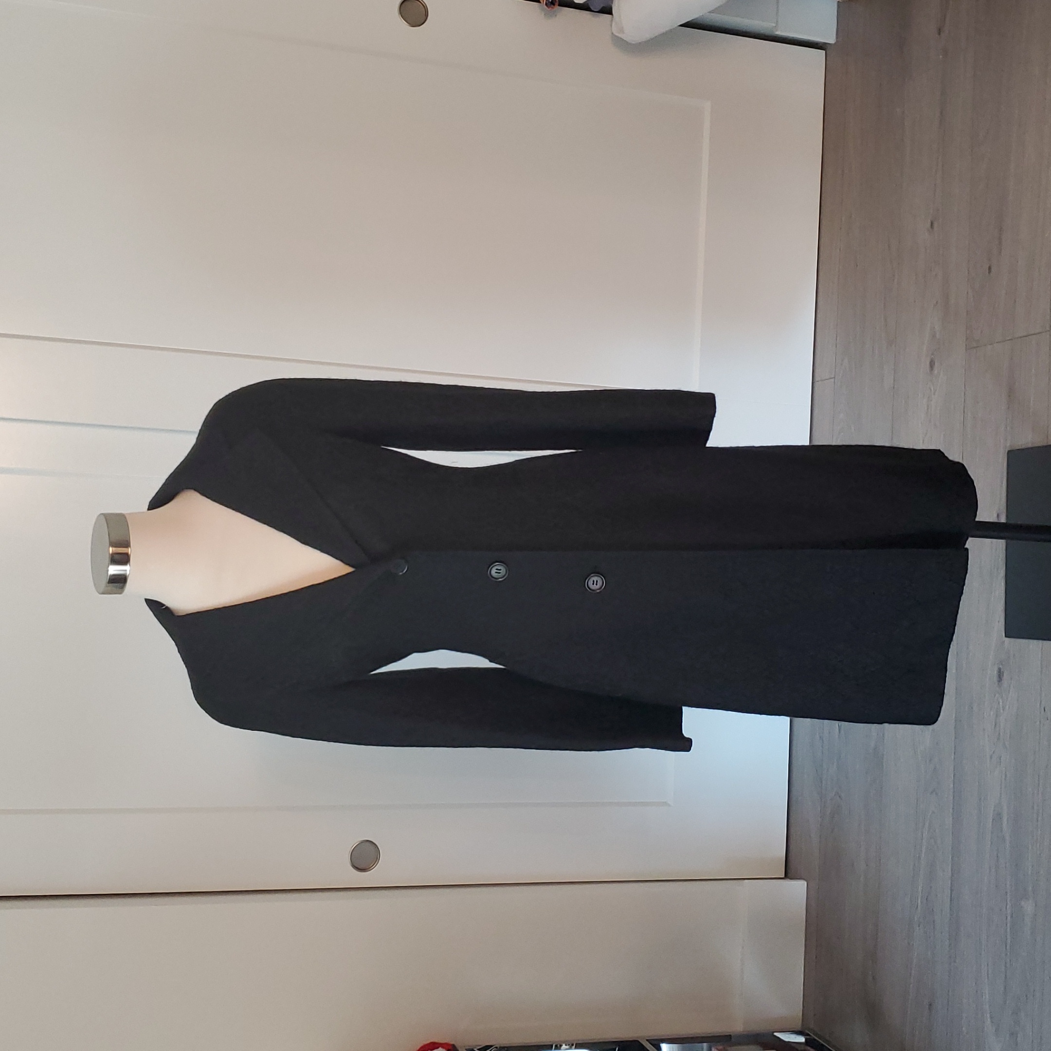 Dkny Black Textured Tapestry Women's Overcoat Size 8 Like New